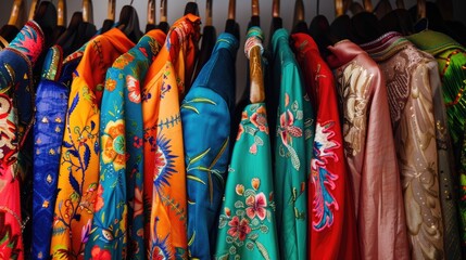 Vintage female clothing in vibrant colors on a hanger