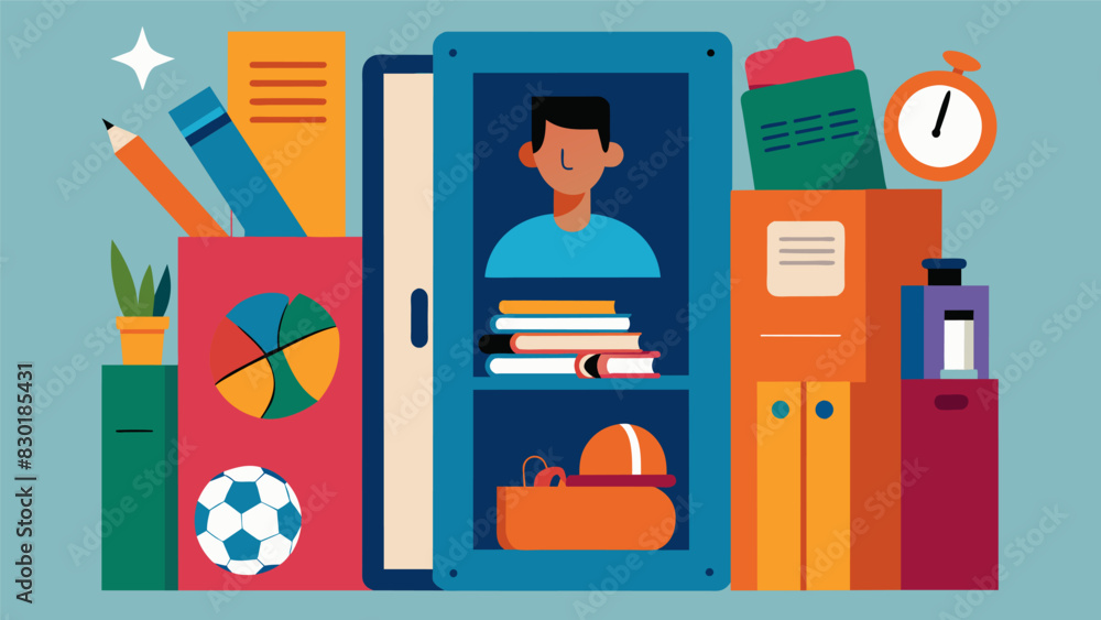 Poster a photo of a students locker a personalized reflection of their interests and personality.. vector i