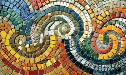 Fototapeta premium Vibrant Mosaic Art with Colorful Tiles in Swirling Abstract Pattern