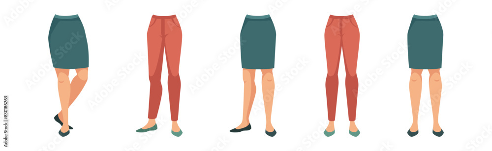 Poster woman legs as character constructor with separated body part vector set