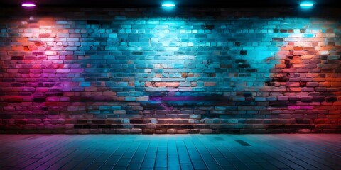 Neon Lights on Grunge Brick Wall: A Modern Art Wallpaper. Concept Neon Lights, Grunge Wall, Modern...