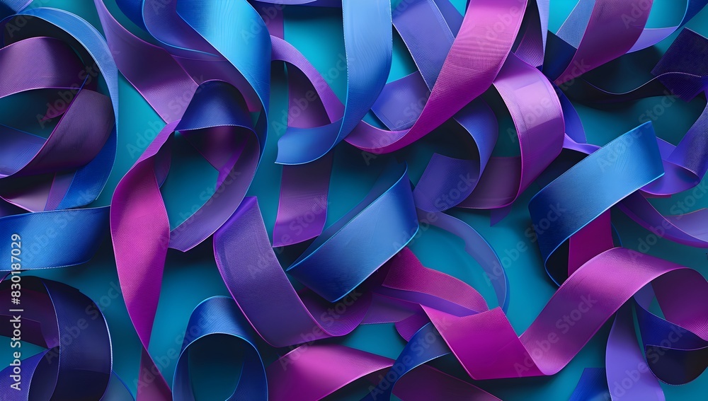 Poster abstract background with blue and purple ribbons forming an intricate pattern, symbolizing unity in 