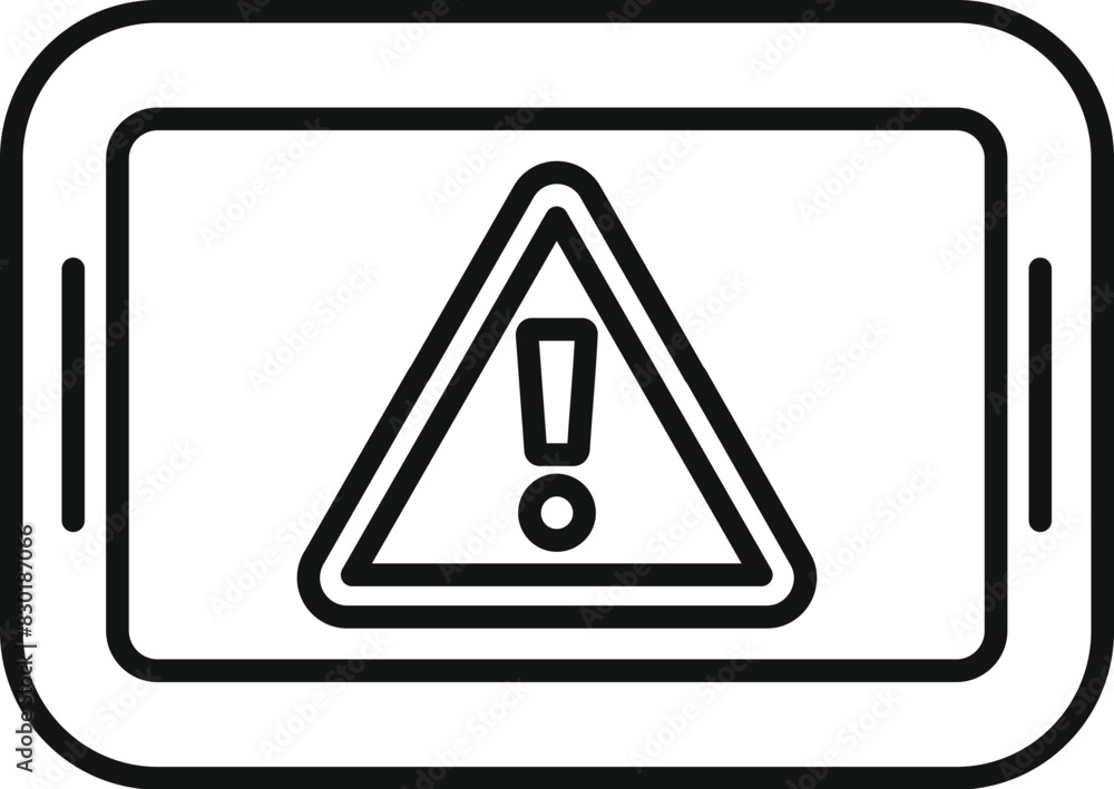 Poster simple line icon showing a smartphone with a caution exclamation mark symbol on screen