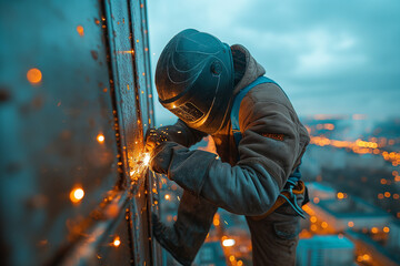 “Intense Welding Operation in Industrial Environment”