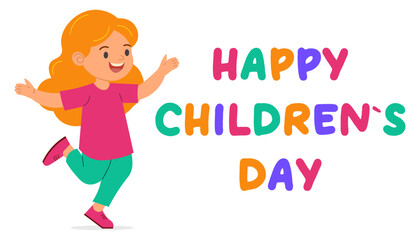 International children's day. Vector Banner and card, poster . happy child, girl