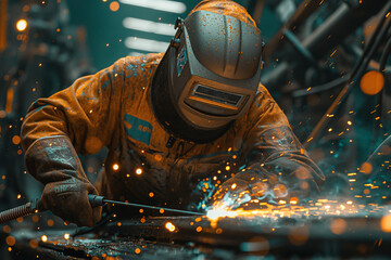 “Intense Welding Operation in Industrial Environment”