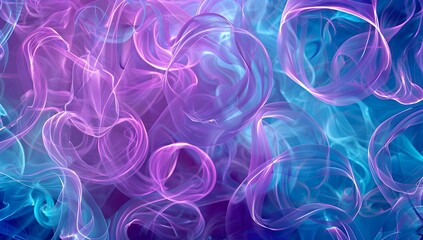 Abstract purple and blue background with swirling ribbons forming circular shapes in the style of unknown artist
