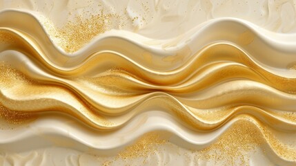 A golden backdrop with wavy lines and scattered gold flecks against a pristine white background, featuring gold flecks along the edges