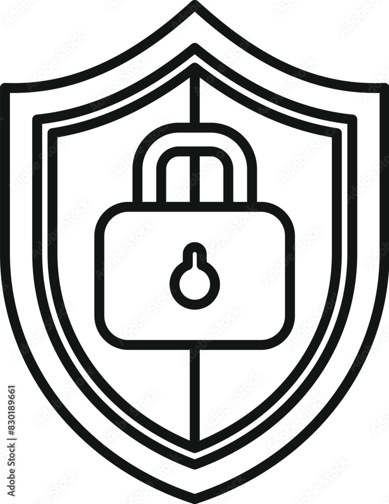 Poster linear vector illustration of a shield with a padlock, symbolizing data security and protection
