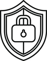 Linear vector illustration of a shield with a padlock, symbolizing data security and protection