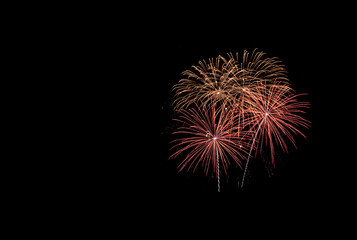 Firework celebrate an American National Day anniversary party in night background. Beautiful...