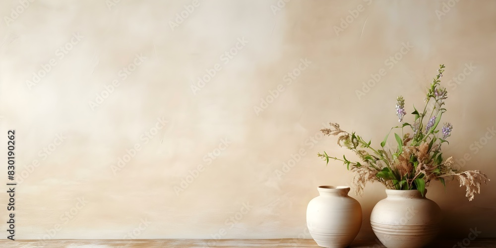 Poster simple boho beige background with space for product display or promotion. concept boho beige backgro