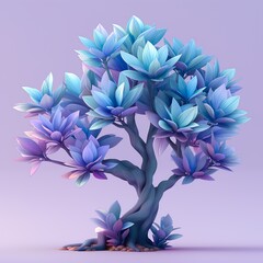 Fairytale Tree With Blue Leaves. Illustration On The Theme Of Images, Symbols, Signs And Nature. Generative AI