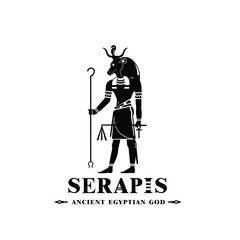 Silhouette of the Iconic ancient Egyptian god serapis, Middle Eastern god Logo for Modern Use	