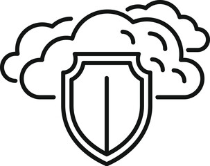 Simplified black and white icon of a shield with a cloud, representing cloud security