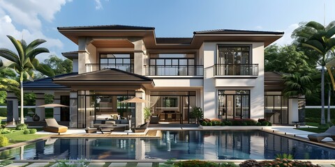 Fototapeta premium Modern house with swimming pool