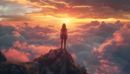 Obraz premium Admiring the dawn in the mountains