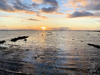 A view of the Beach at Ayr in Scotland during a sunset