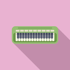 Minimalist, flat design vector illustration of a musical keyboard on a pink background