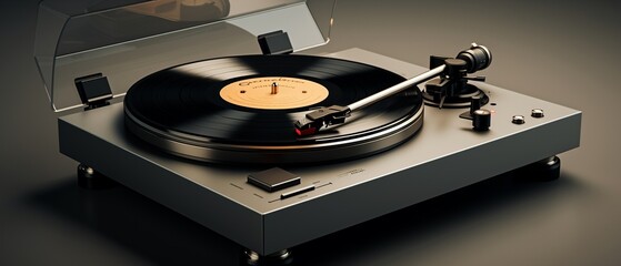 Modern minimalist turntable with a sleek design, digital rendering, monochromatic color scheme 8K , high-resolution, ultra HD,up32K HD