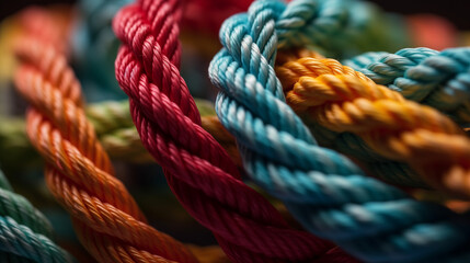 Fototapeta premium Bunch of nylon rope closeup view colorful ropes