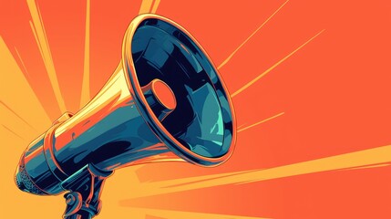 A cartoon megaphone speaker also known as a loudspeaker or bullhorn is being used to promote announcements against a cartoon background This illustration features a megaphone with a microph