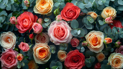 a large pile of multi-colored roses