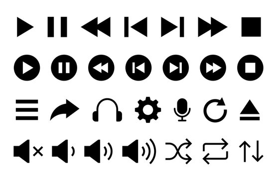 Media player icon set. Video and audio player buttons collection. Player interface. vector