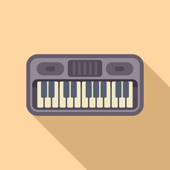 Flat design illustration of a synthesizer blending retro cassette tape elements, with a pastel background
