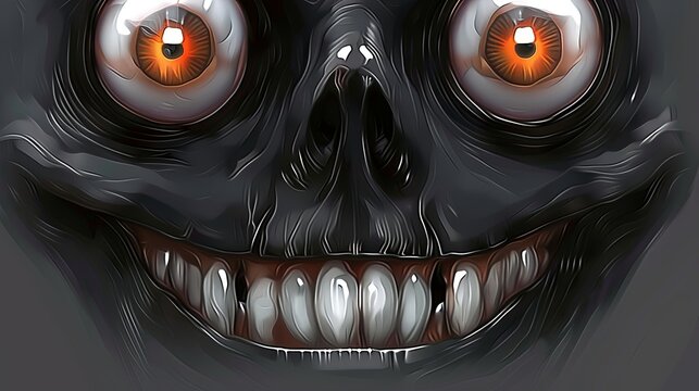 Close-up of a cute monster with a kind smile all over his mouth. Illustration for cover, card, postcard, interior design, banner, poster, brochure or presentation.