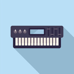 Vector image of a digital piano with a minimalist style on a blue background