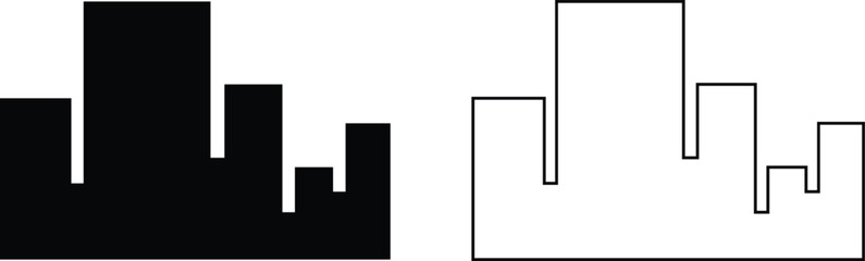 Building icon set containing house, office, bank, school, hotel, shop, university, city, real estate and hospital symbol. Solid flat and line black vector collection isolated on transparent background