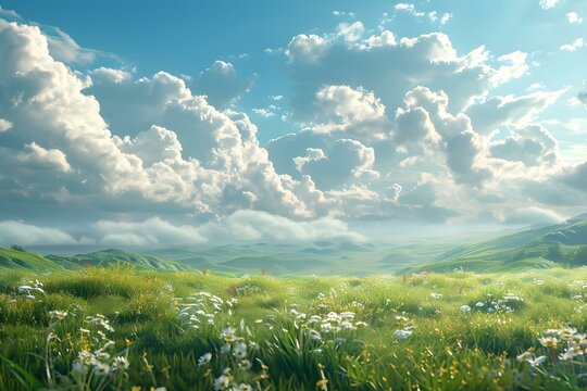 Green rolling hills under a blue sky with white clouds