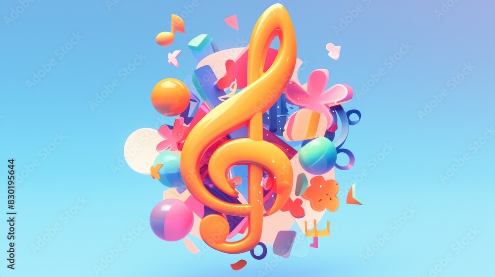 Poster a vibrant emoji displaying a musical note within a colorful speech bubble is brought to life through