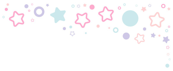 Pastel simple stars and circles corner particles. Vector illustration.