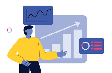 Men are presenting market analysis data, finances and research results