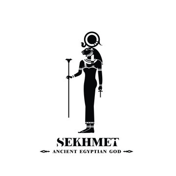 Sekhmet Silhouette of ancient egypt god lion death king middle east with crown and scepter	