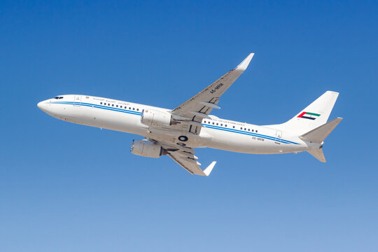 United Arab Emirates Dubai Air Wing Boeing 737-800 BBJ2 government airplane at Dubai Airport in the United Arab Emirates