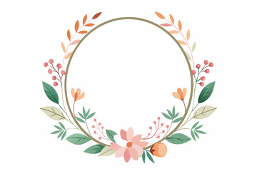 Minimalist Floral round Frame. Empty center on white background. High resolution 4k