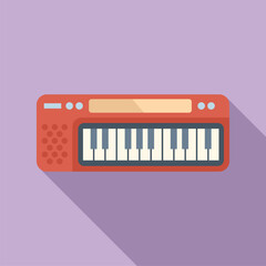 Flat design vector illustration of a red melodica, a keyboard harmonica, with musical charm