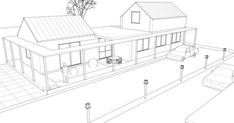  traditional residential house 3d rendering