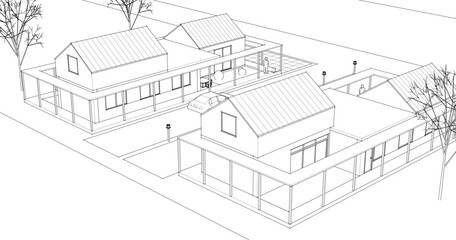  traditional residential house 3d rendering