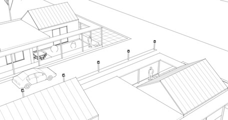  traditional residential house 3d rendering