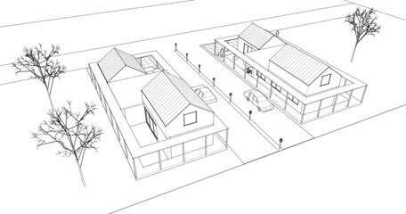  traditional residential house 3d rendering