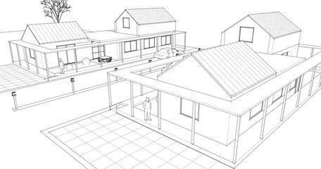  traditional residential house 3d rendering