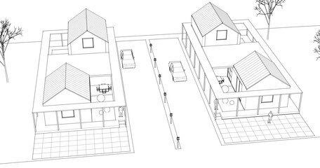  traditional residential house 3d rendering