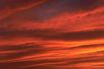 A sunset heaven, orange sky. Sun Rays