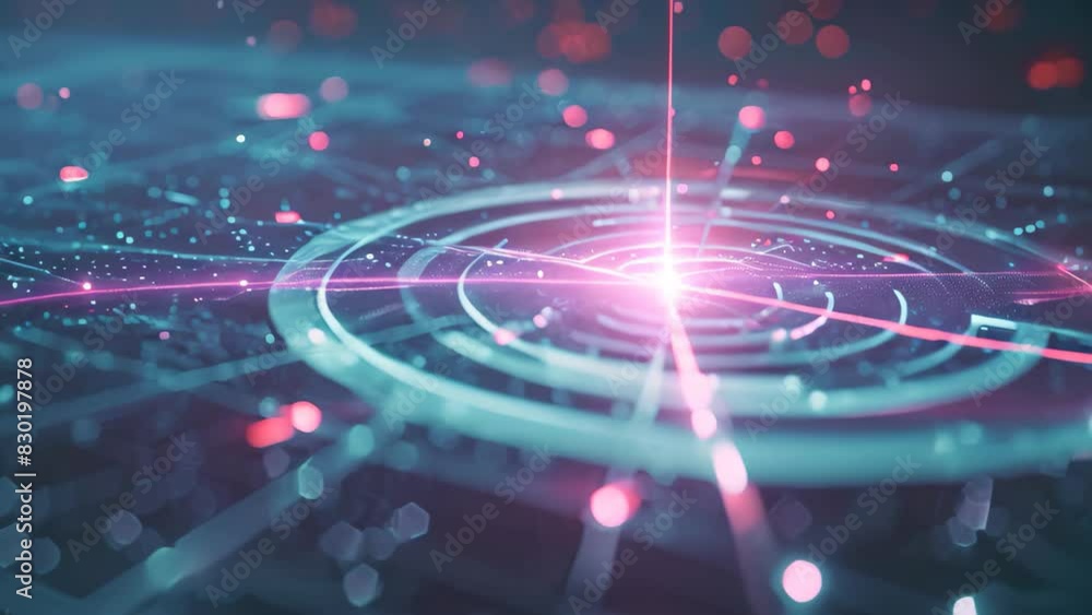 Poster dynamic blue and red abstract background featuring intersecting circles and lines for a modern artis