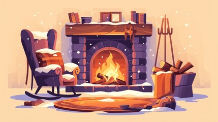 Experience the cozy ambiance of fireplaces with this charming single cartoon icon in sleek black 2d style symbolizing warmth and comfort Ideal for web illustrations