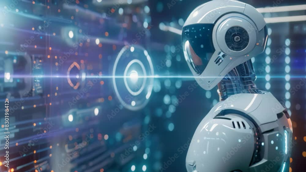 Poster a robot is touching a wall in a futuristic environment, a futuristic interpretation of ai-powered on